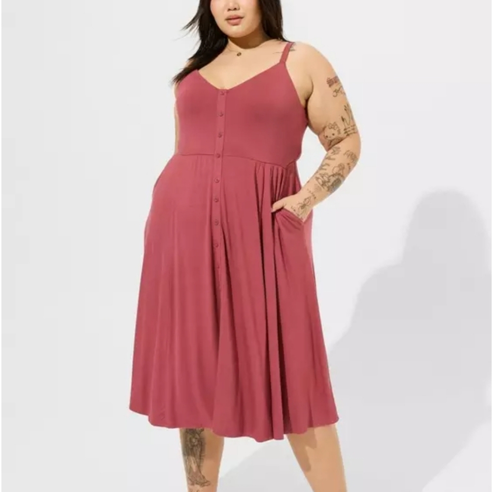 torrid Rose-Mauve Button-Front Midi Dress